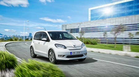 White Skoda CITIGOe iV driving